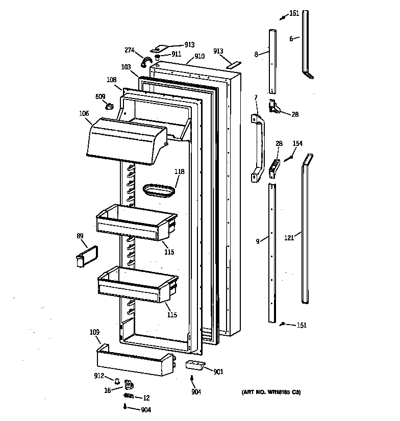 GE TFX30PRYEAA fresh food door diagram
