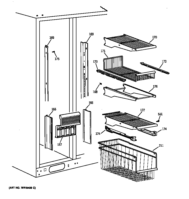 GE TFX30PRYEAA freezer shelves diagram