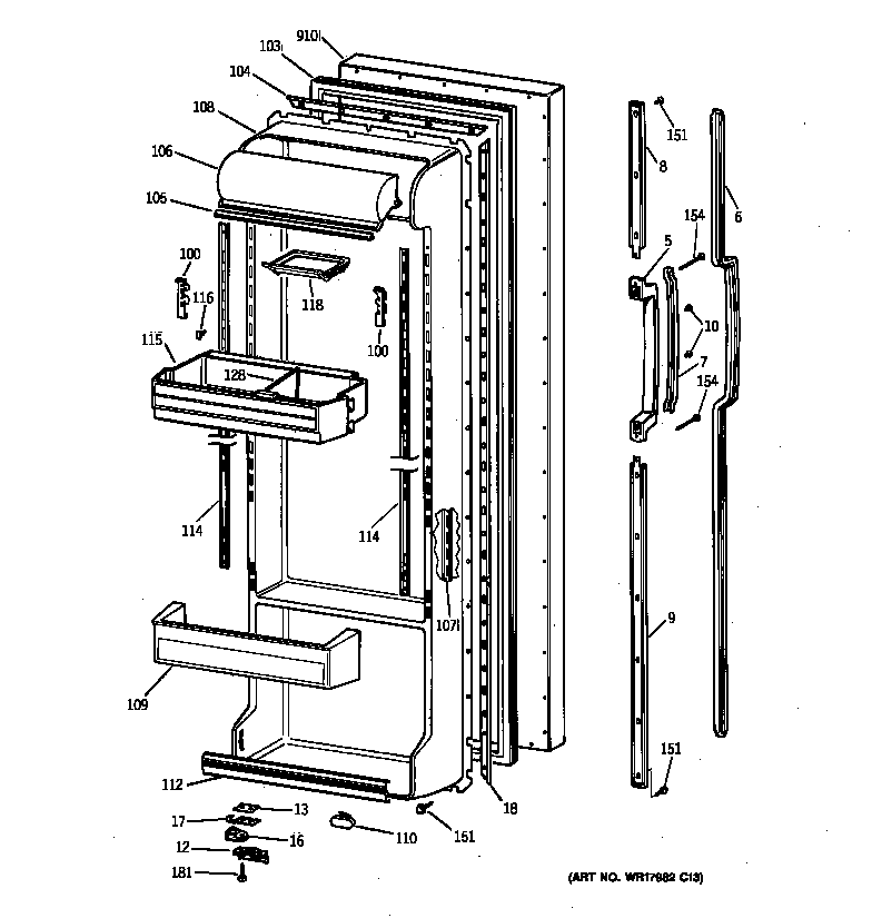 GE TFX25VRZAAA fresh food door diagram
