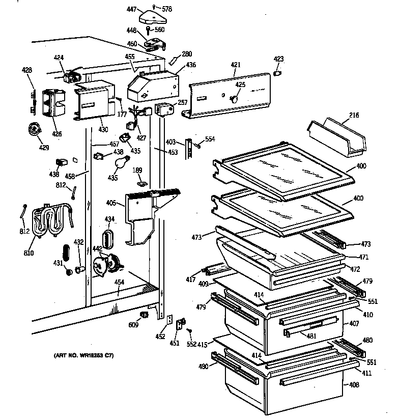 GE TFX25VRZAAA fresh food section diagram