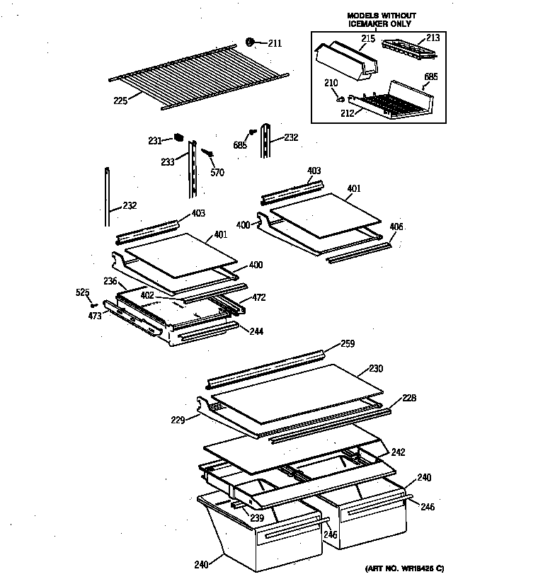 GE TBX18NIZARWW shelf parts diagram