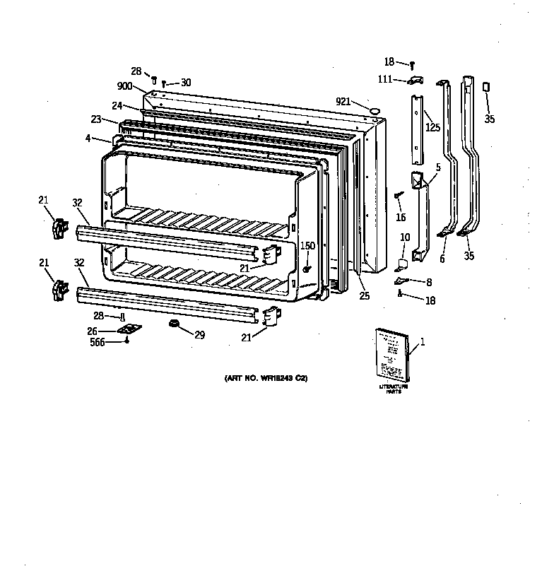 GE TBX24JIZDRAA freezer door diagram