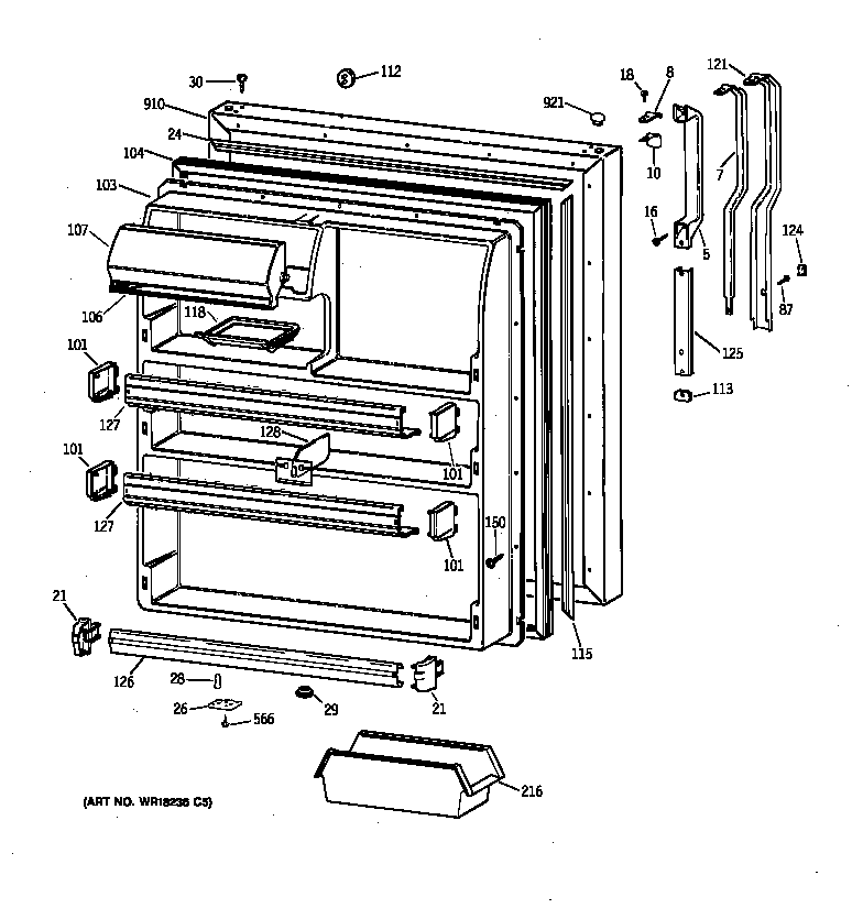 GE TBX24JIZDRAA fresh food door diagram