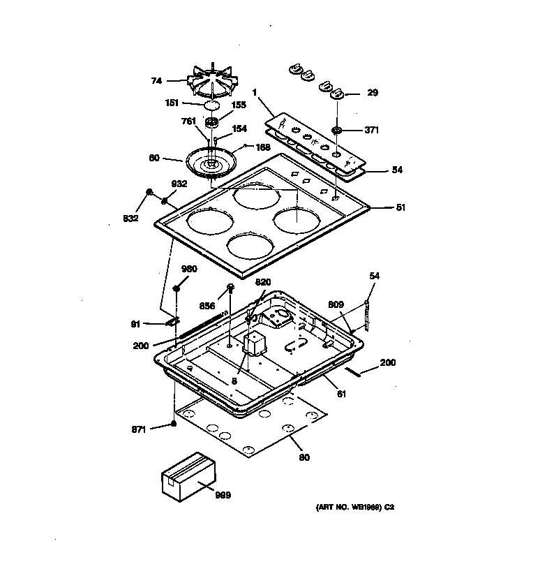 GE JGP326WEV2WW cooktop diagram