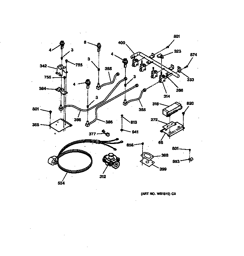 GE JGP326WEV2WW gas & burner parts diagram