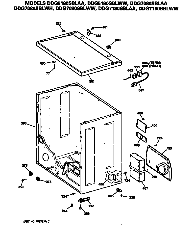 GE DDG7080SBLWW cabinet diagram