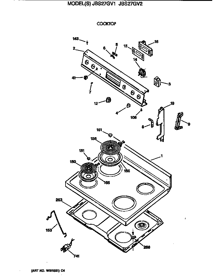 GE JBS27GV1 cooktop diagram