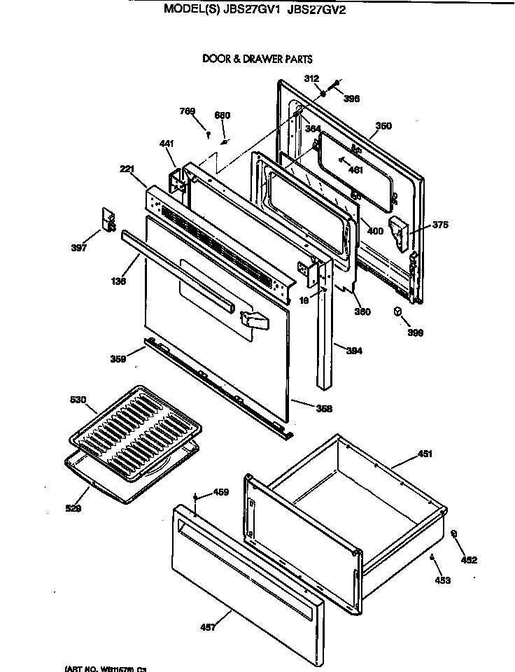 GE JBS27GV1 door & drawer parts diagram