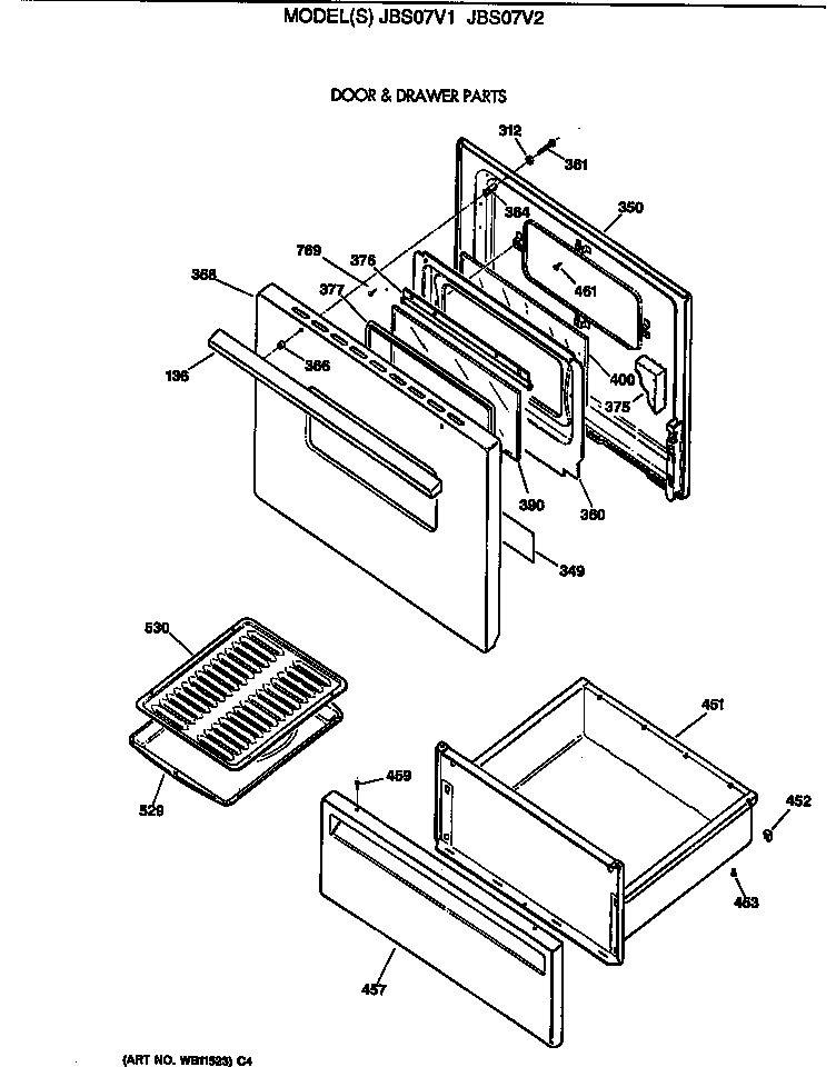 GE JBS07V1 door & drawer parts diagram