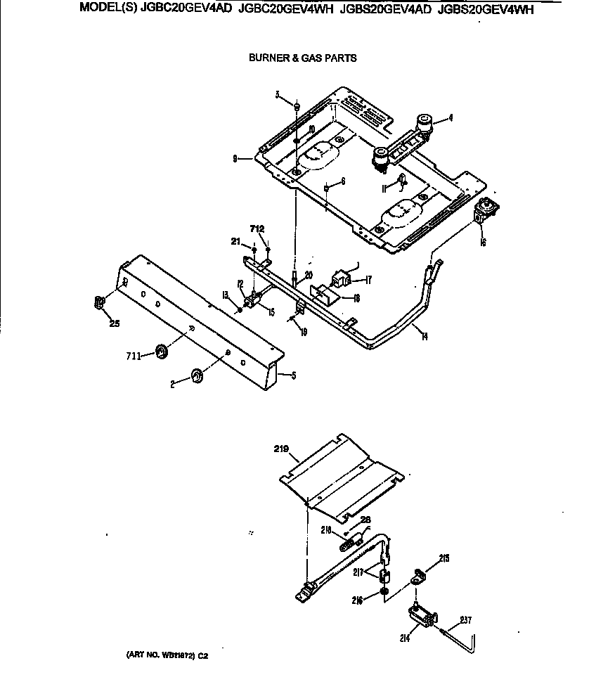 GE JGBS20GEV4AD burner & gas parts diagram