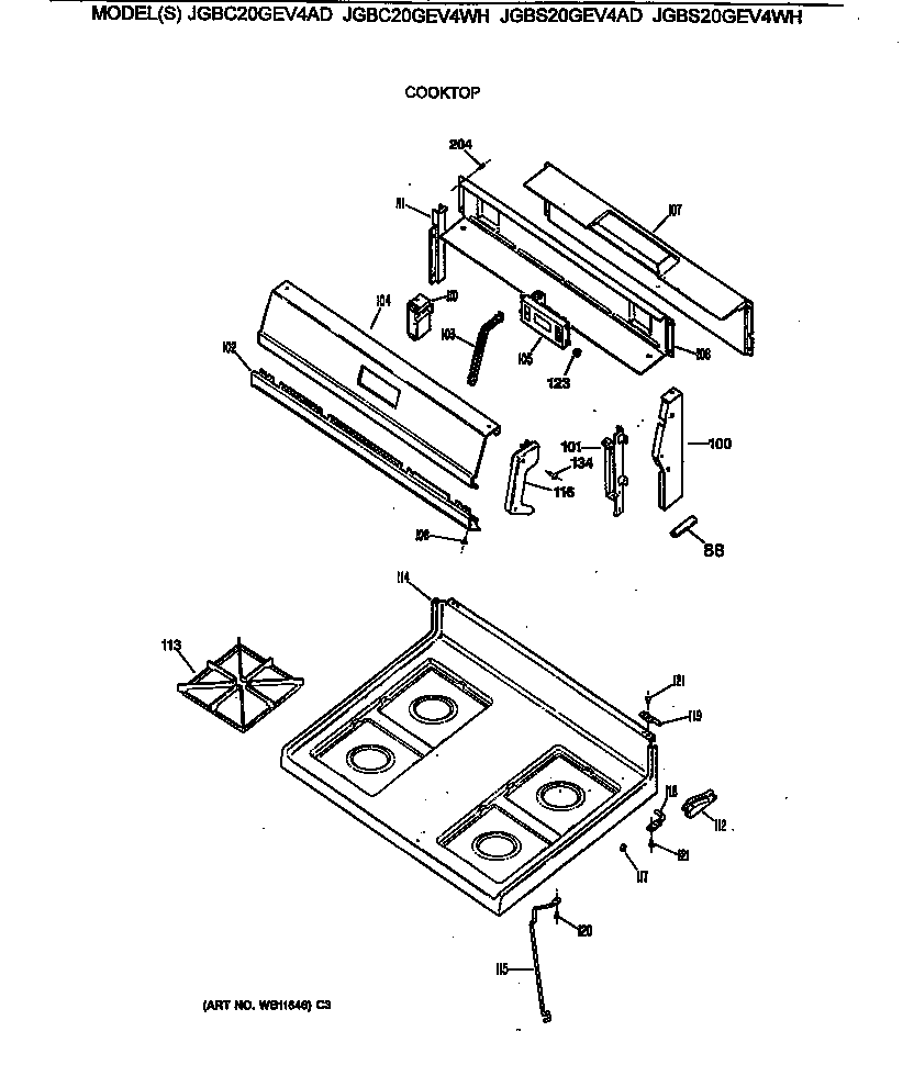 GE JGBS20GEV4AD cooktop diagram