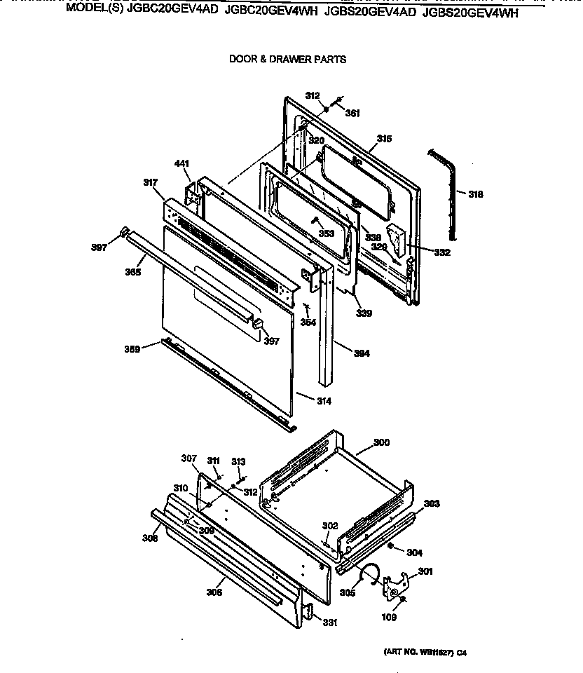 GE JGBS20GEV4AD door & drawer parts diagram