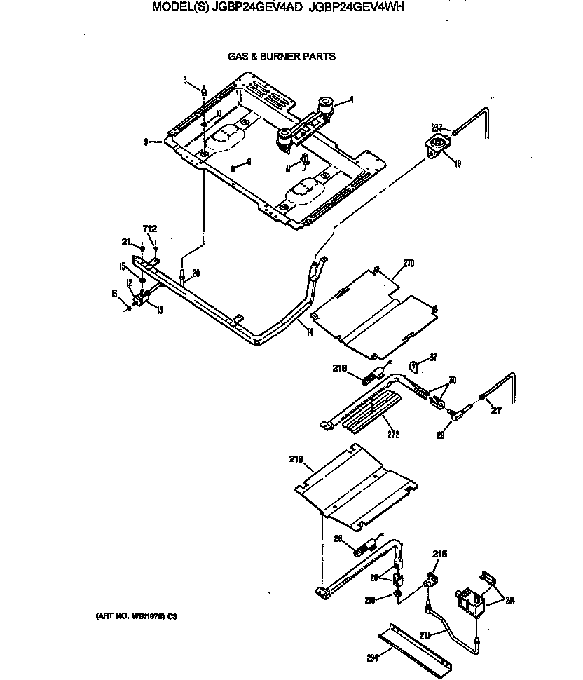 GE JGBP24GEV4WH gas & burner parts diagram