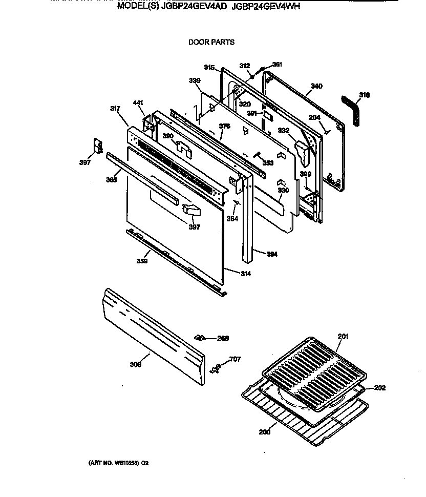 GE JGBP24GEV4WH door parts diagram