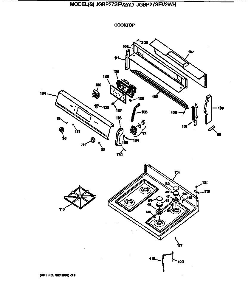 GE JGBP27SEV2WH cooktop diagram