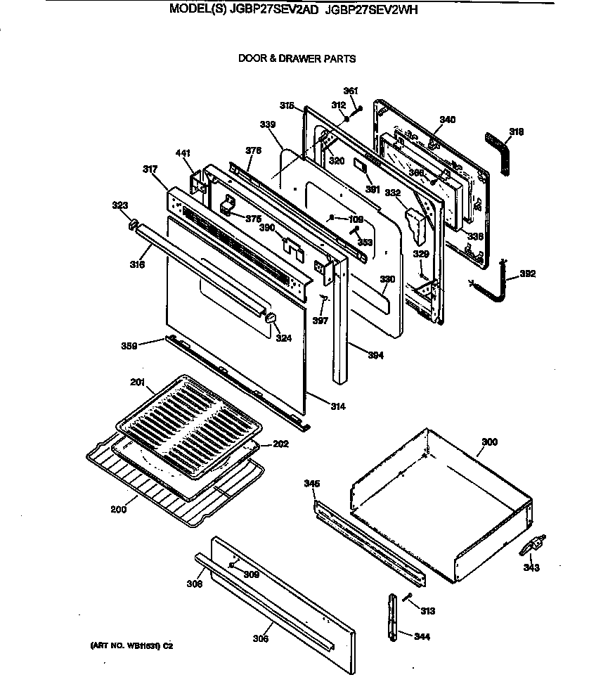 GE JGBP27SEV2WH door & drawer parts diagram