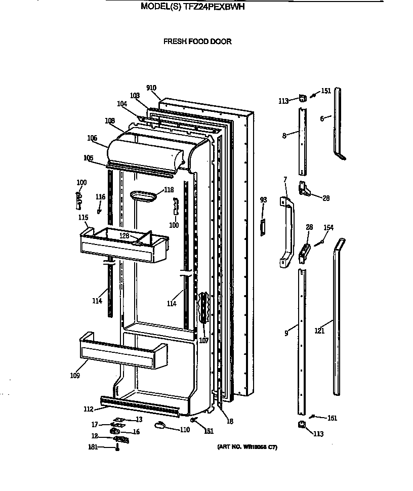 GE TFZ24PEXBWH fresh food door diagram