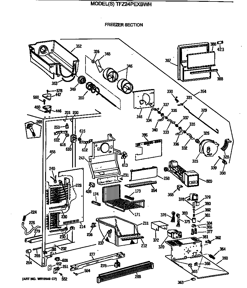 GE TFZ24PEXBWH freezer section diagram