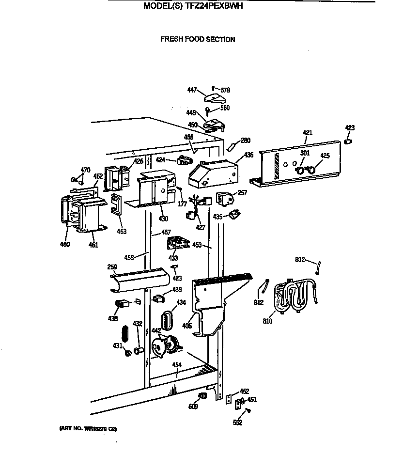 GE TFZ24PEXBWH fresh food section diagram
