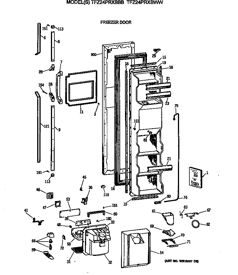 GE TFZ24PRXBBB freezer door diagram