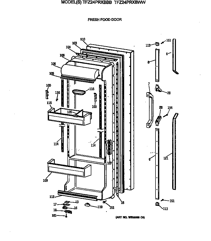 GE TFZ24PRXBBB fresh food door diagram