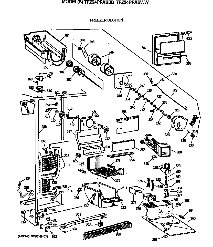 GE TFZ24PRXBBB freezer section diagram