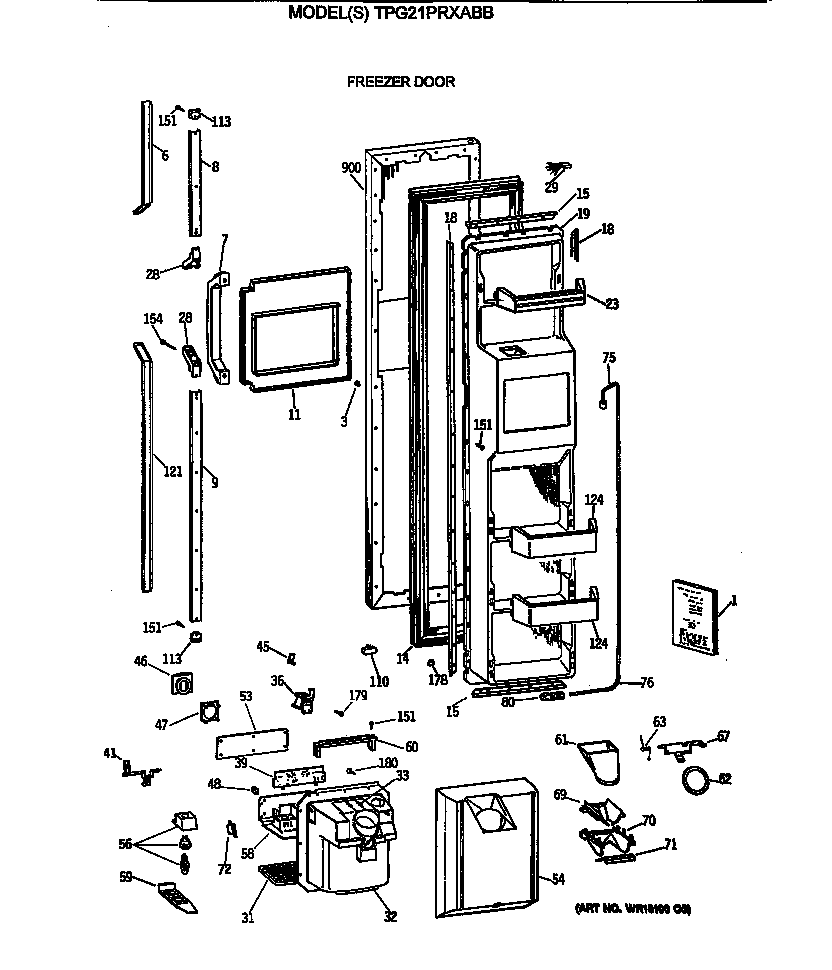 GE TPG21PRXABB freezer door diagram