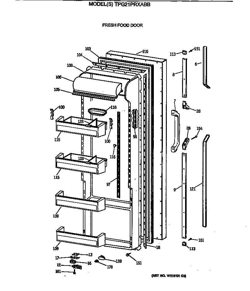 GE TPG21PRXABB fresh food door diagram