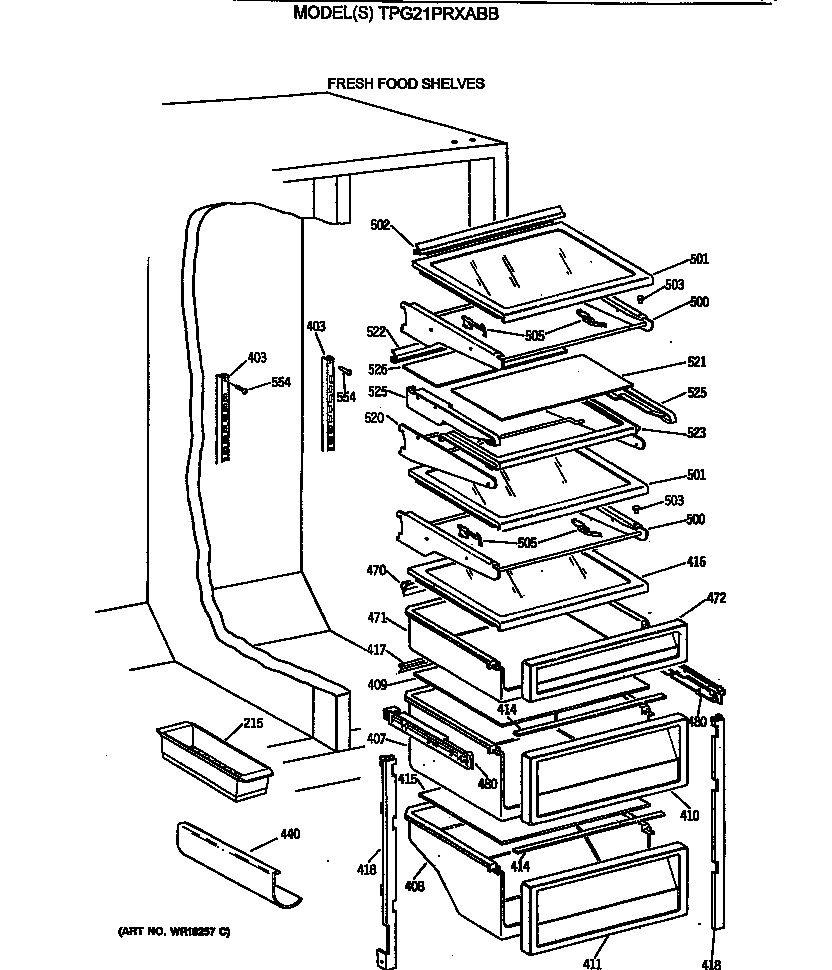 GE TPG21PRXABB fresh food shelves diagram