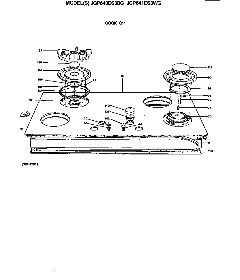 GE JGP641ES3WG cooktop diagram