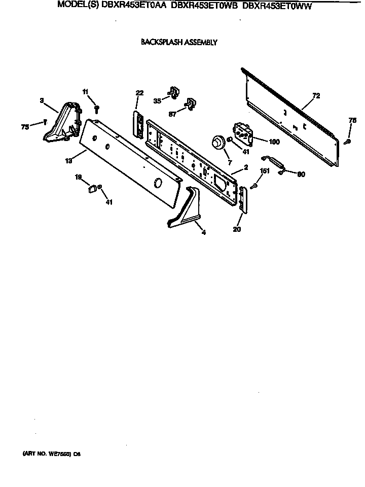 GE DJSR473ET0AA backsplash assembly diagram
