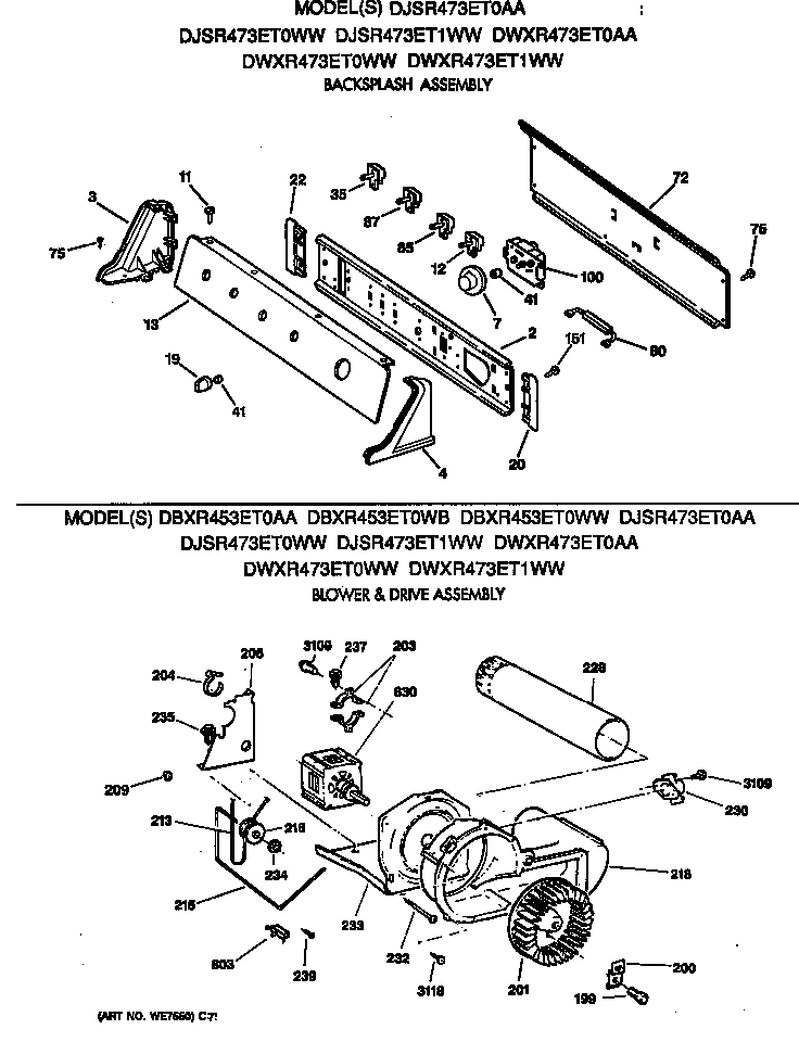 GE DJSR473ET0AA backsplash assembly diagram
