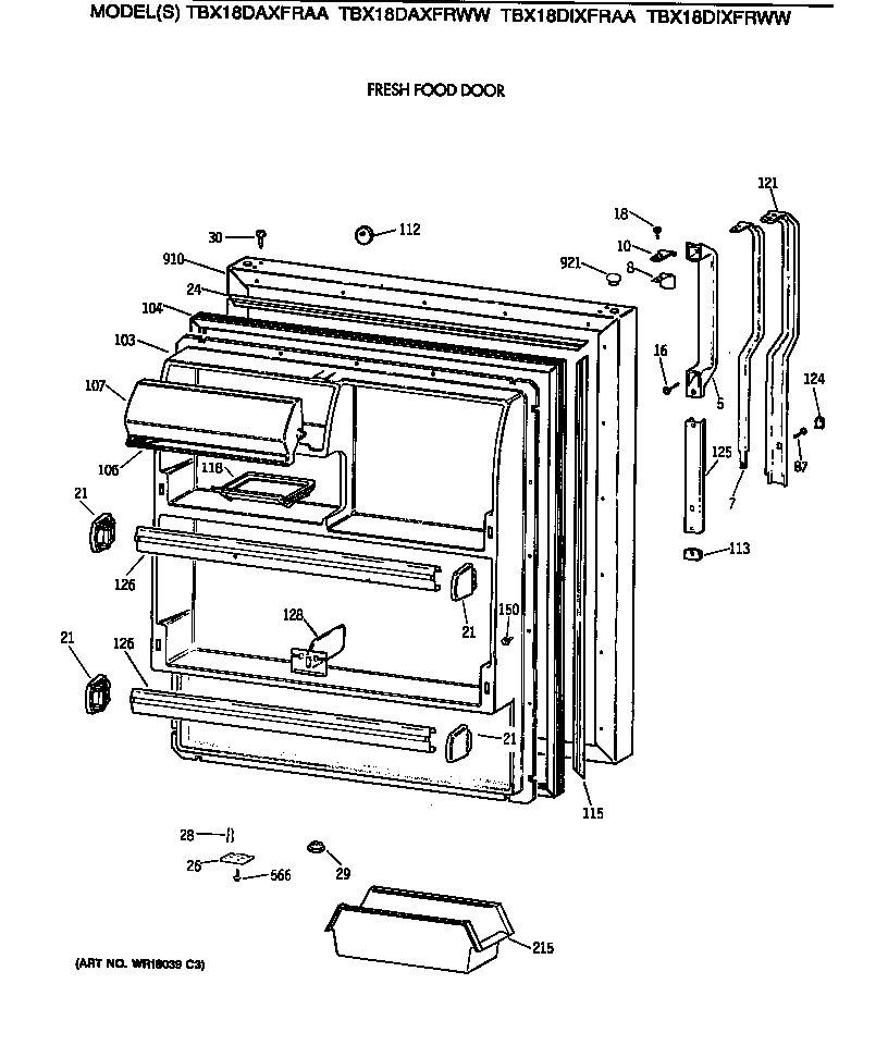 GE TBX18DAXFRAA fresh food door diagram