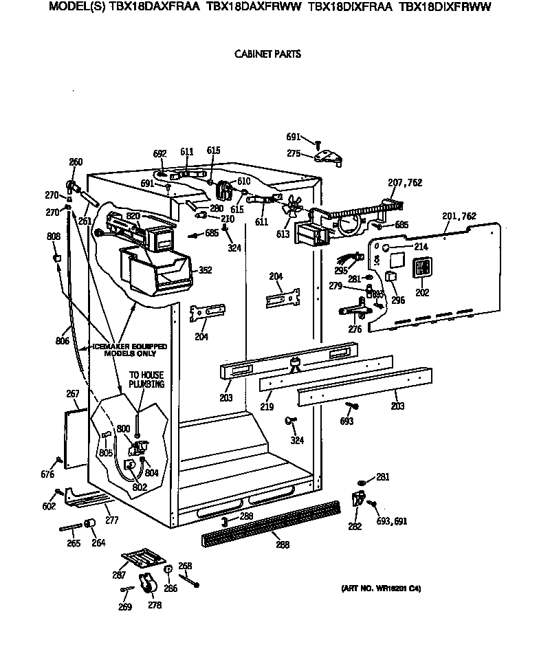 GE TBX18DAXFRAA cabinet parts diagram