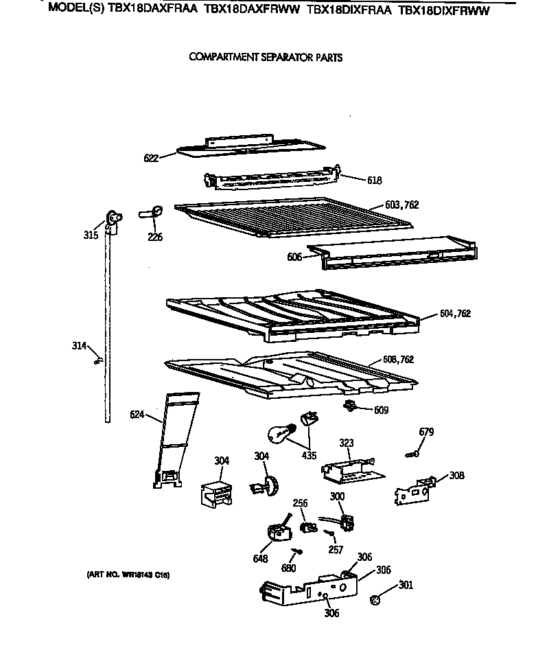 GE TBX18DAXFRAA compartment separator parts diagram