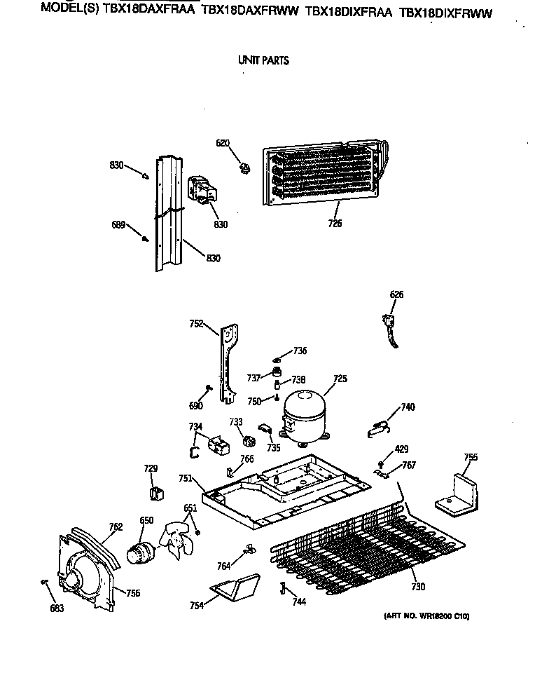 GE TBX18DAXFRAA unit parts diagram
