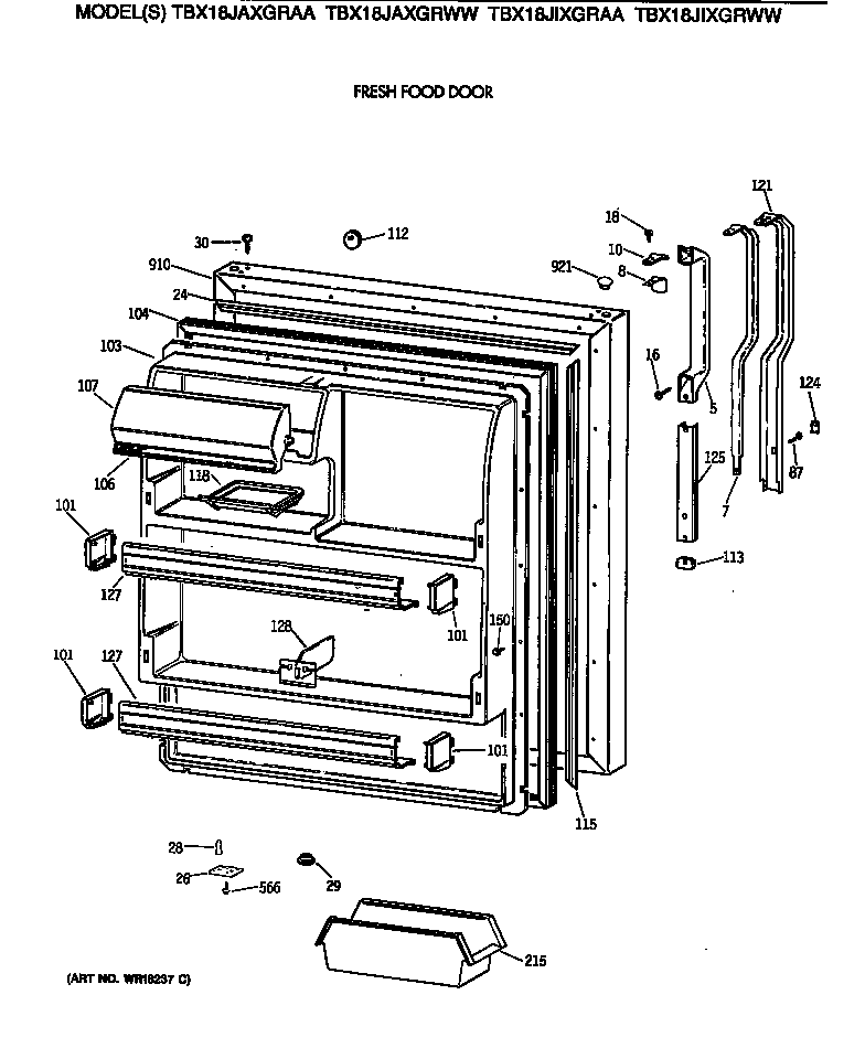 GE TBX18JIXGRWW fresh food door diagram