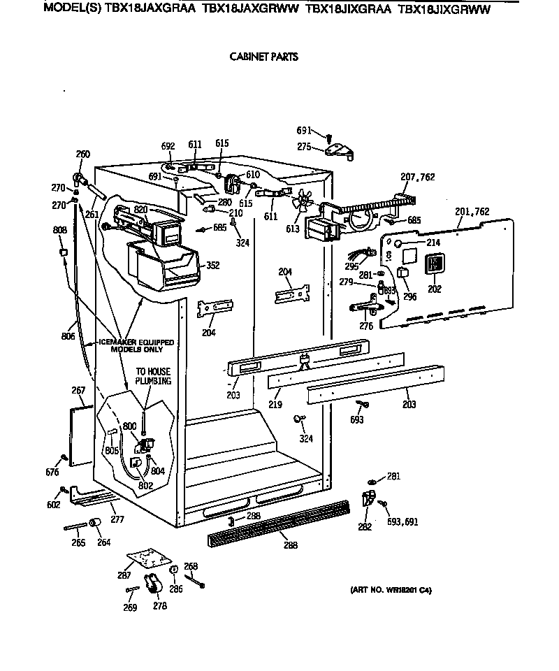 GE TBX18JIXGRWW cabinet parts diagram