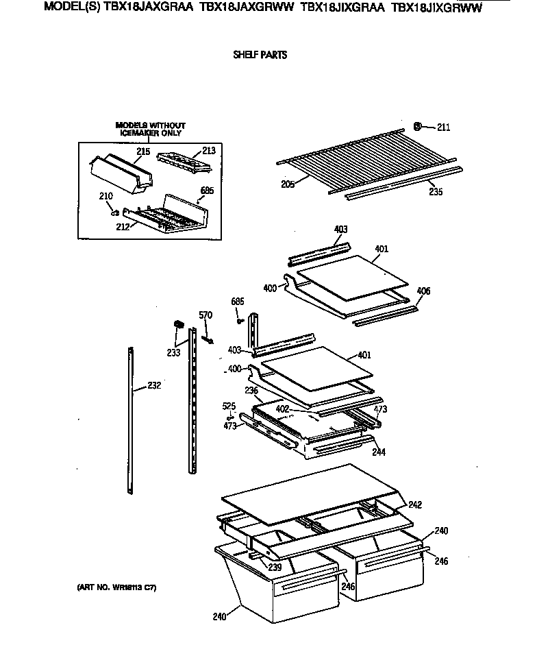 GE TBX18JIXGRWW shelf parts diagram