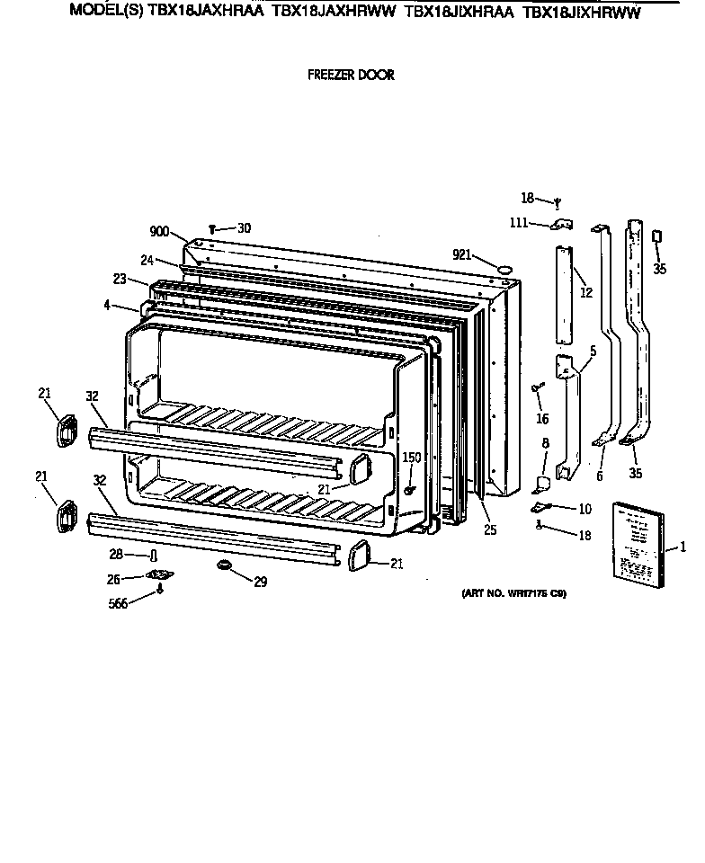GE TBX18JAXHRWW freezer door diagram