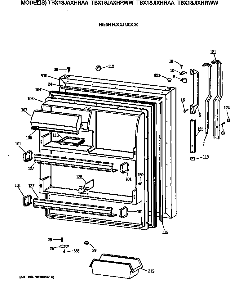 GE TBX18JAXHRWW fresh food door diagram