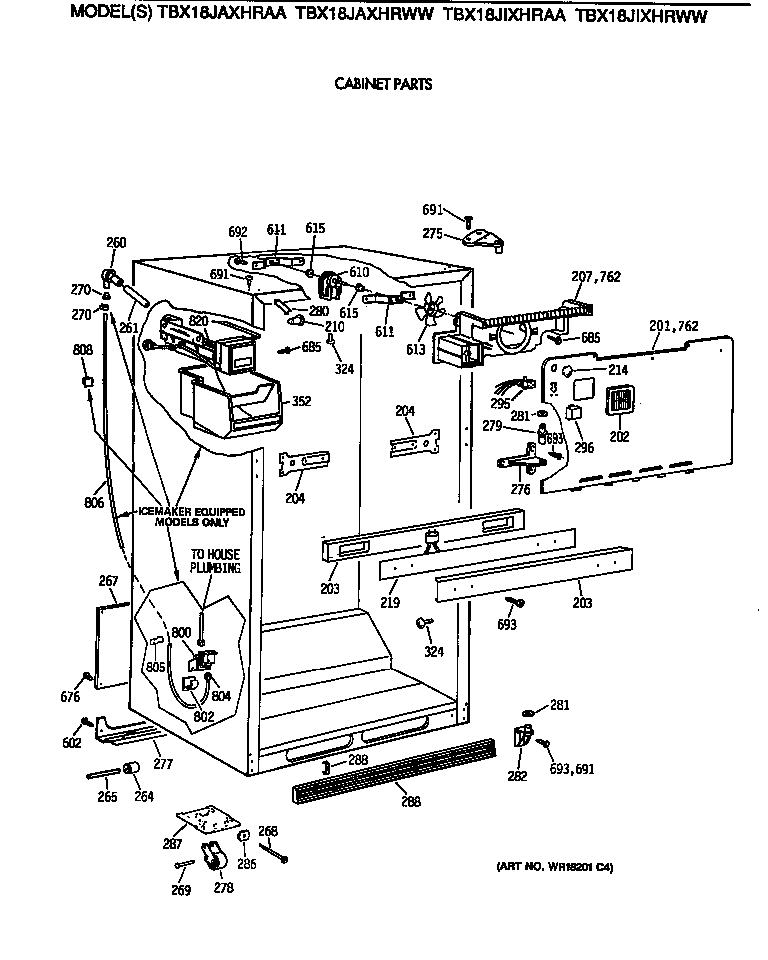 GE TBX18JAXHRWW cabinet parts diagram