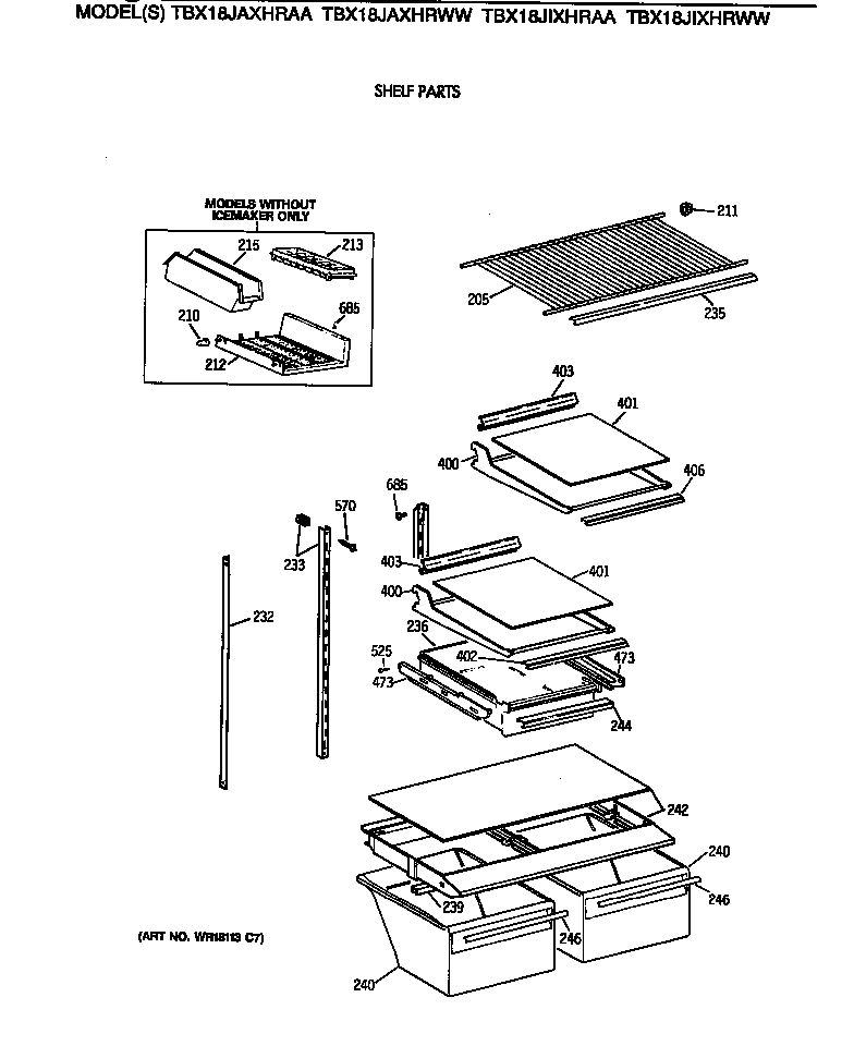 GE TBX18JAXHRWW shelf parts diagram
