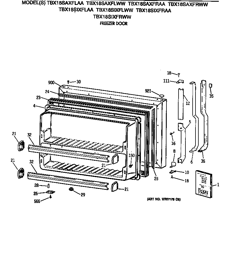 GE TBX18SIXFRWW freezer door diagram