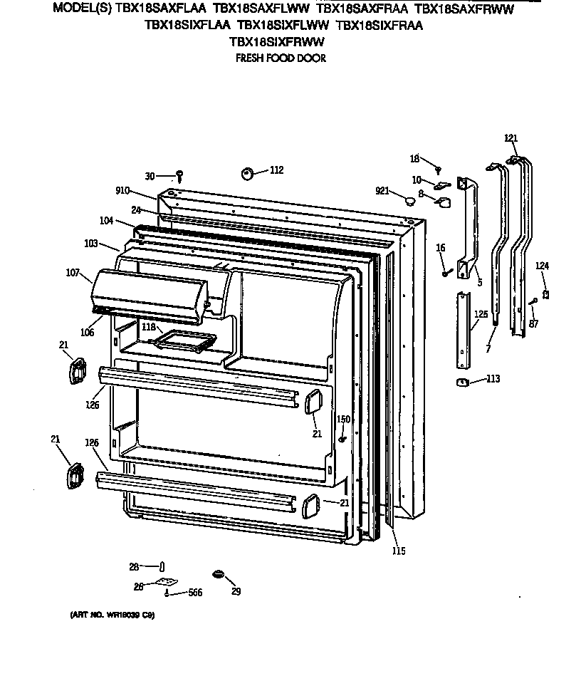 GE TBX18SIXFRWW fresh food door diagram