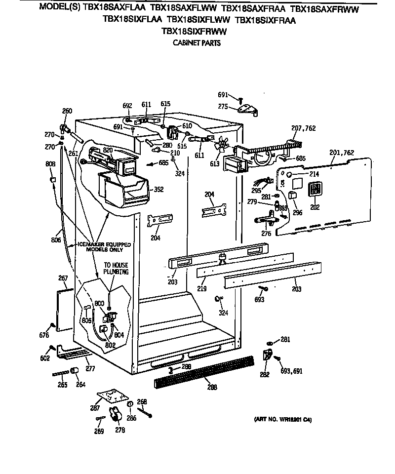 GE TBX18SIXFRWW cabinet parts diagram