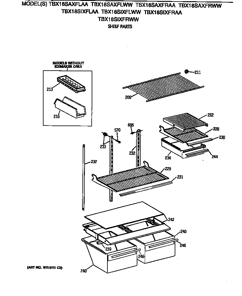 GE TBX18SIXFRWW shelf parts diagram