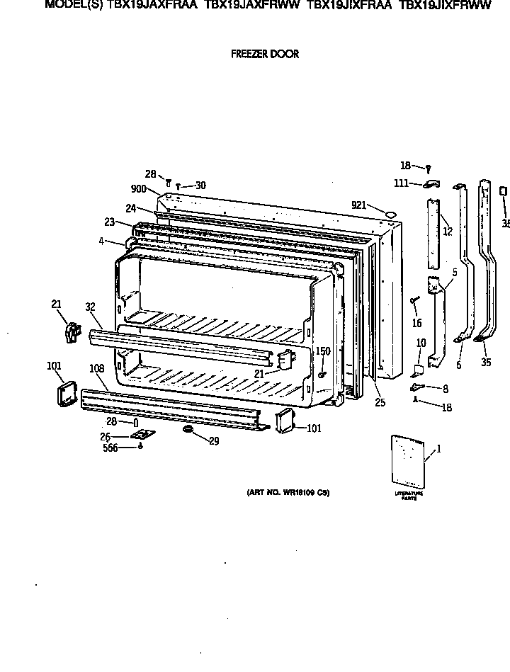 GE TBX19JIXFRAA freezer door diagram