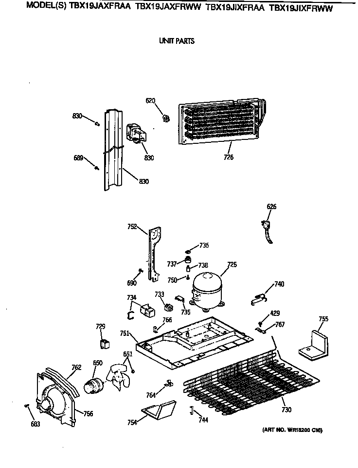 GE TBX19JIXFRAA unit parts diagram
