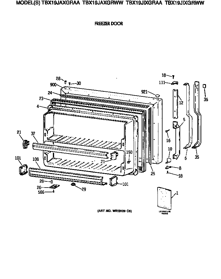 GE TBX19JIXGRAA freezer door diagram